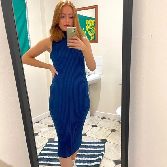 Zara Blue Ribbed Knit Dress Zara Dresses Zara Ribbed Knit Midi Dress  Poshmark